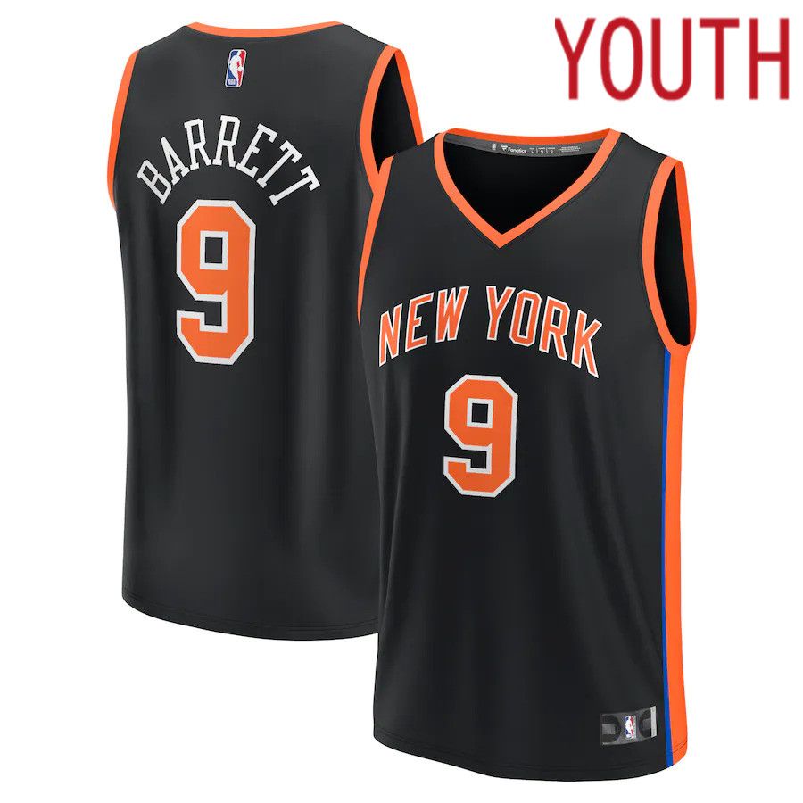 Youth New York Knicks #9 RJ Barrett Fanatics Branded Black City Edition 2022-23 Fastbreak NBA Jersey